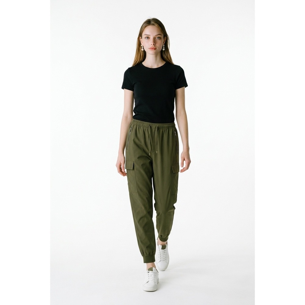 Womens‎ Olive Green Cargo Jogger Pants Elastic Waist Drawstring Hiking Utility M